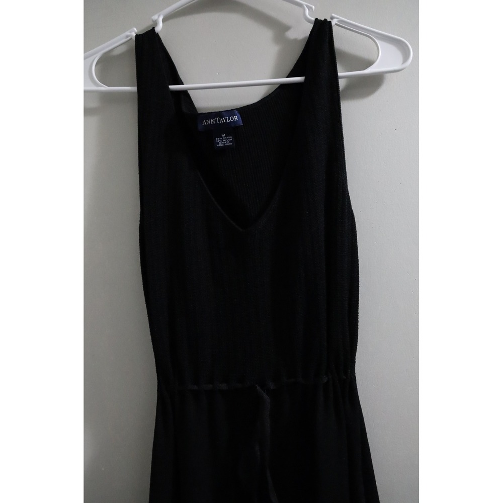 Vintage Ann Taylor Black Sleeveless Maxi Dress Drawstring‎ Waist Knit M - Picture 2 of 6